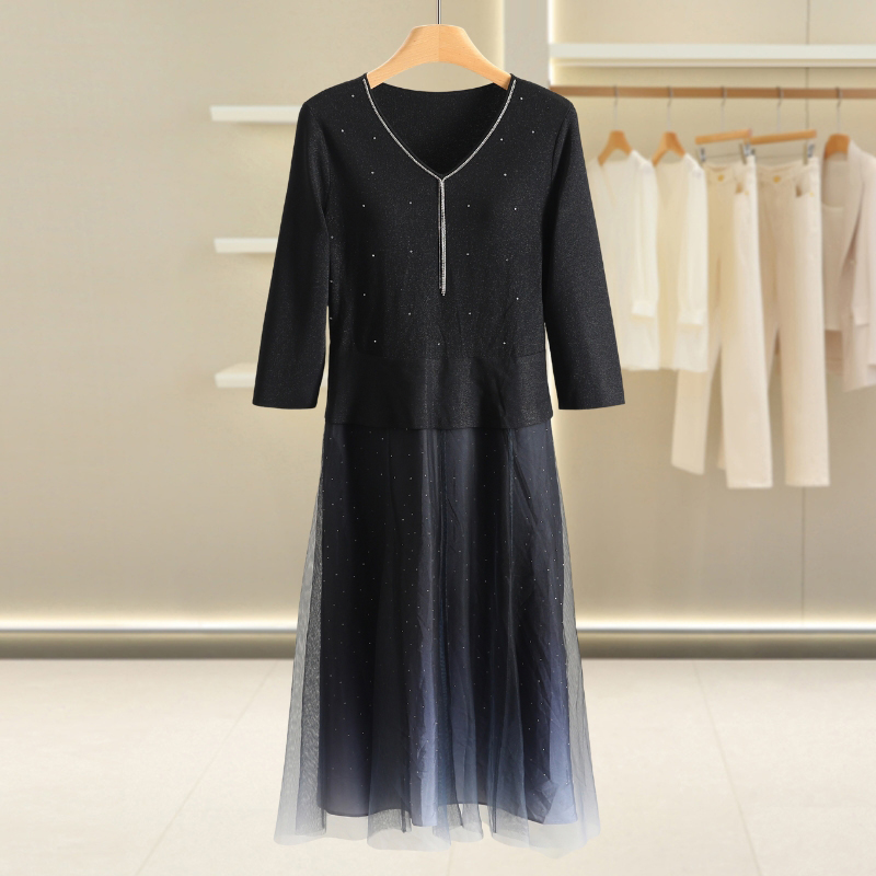 B667-【珂】水钻流苏V领显瘦连衣裙#1ZKA57L012