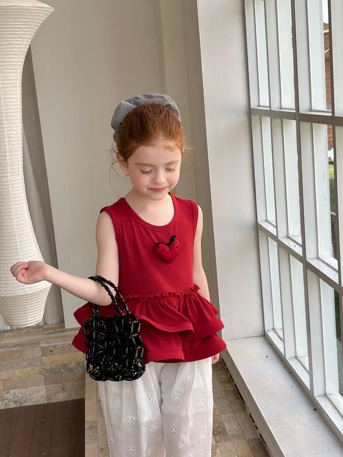 【现货】252-蜜桃汁童装2025年夏季新款女童草莓背心-57279红色