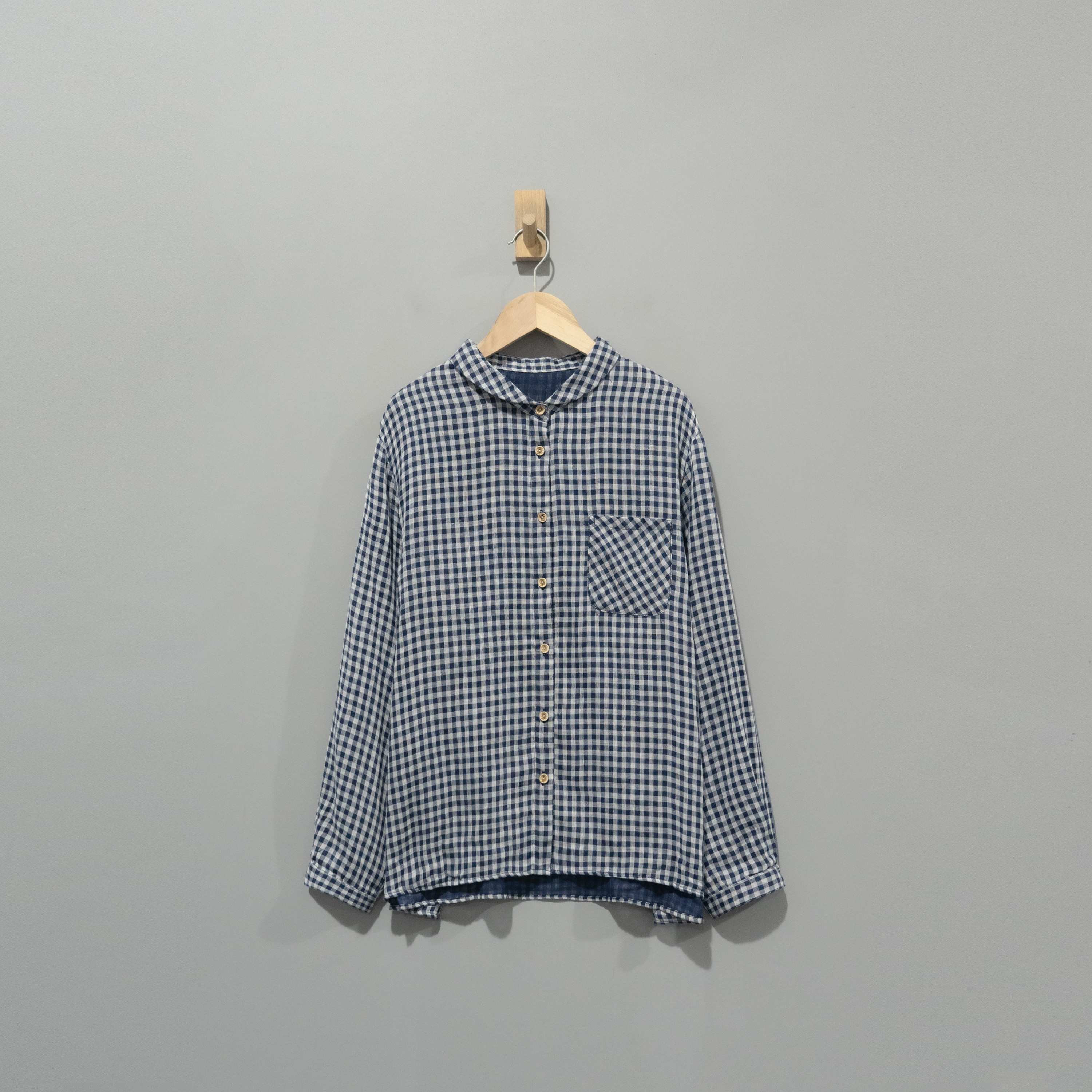 【且听风吟】0115472文艺棉复古格子翻领衬衫    衣长65胸围120