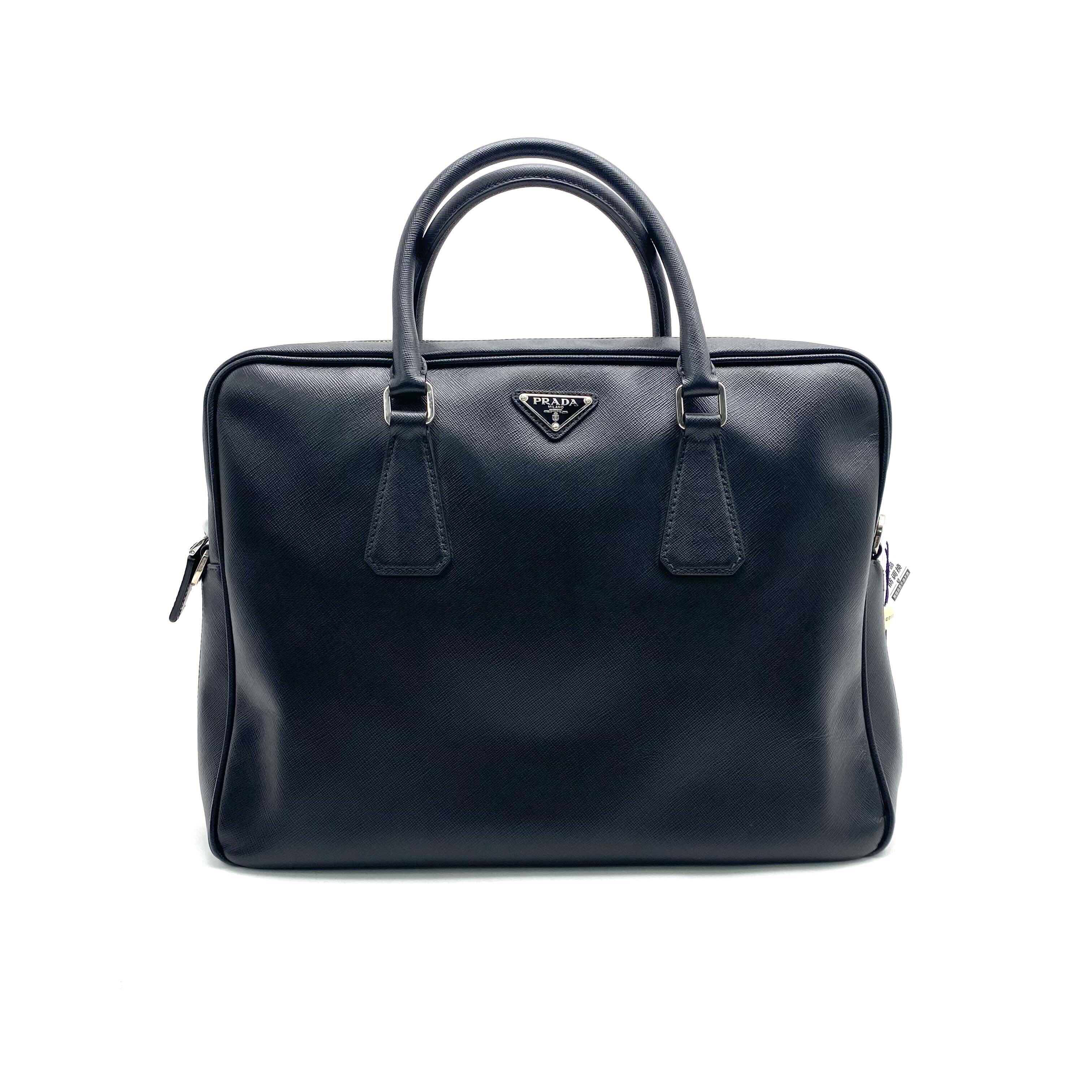 95新 Prada/普拉达 普拉达 黑色十字纹手提公文包 尺寸36/27