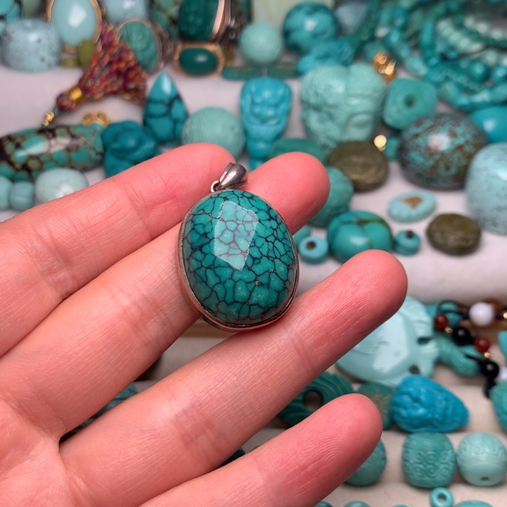 绿松石隔珠银S925镶嵌小*