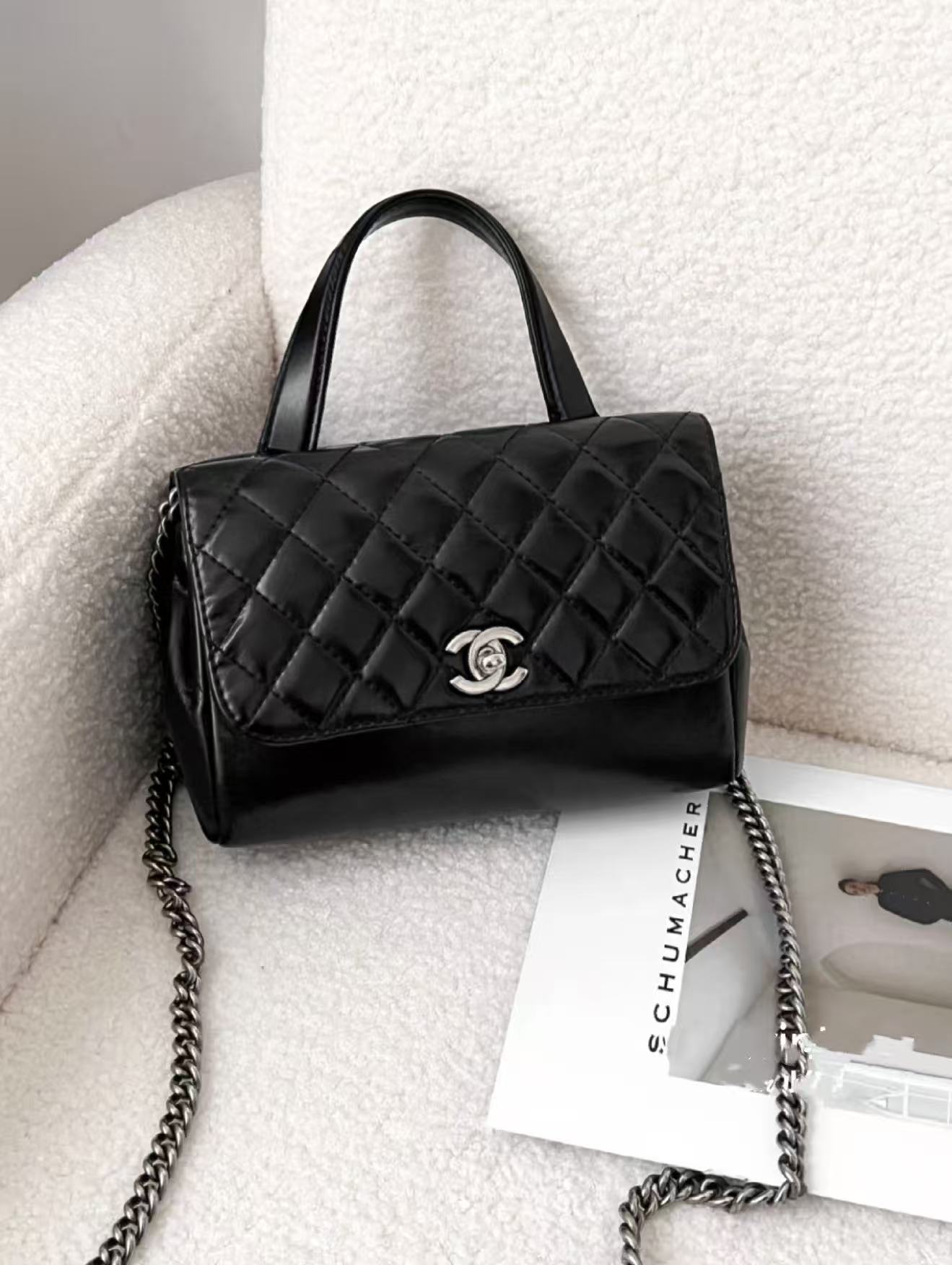 95新 Chanel/香奈儿 香奈儿双子星小猪包黑银油蜡皮/优品