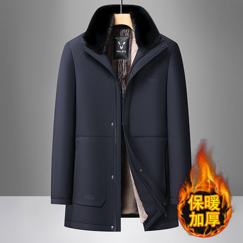 爸爸冬季加厚加绒中长款中老年棉衣保暖棉服棉袄外套脱卸毛领
