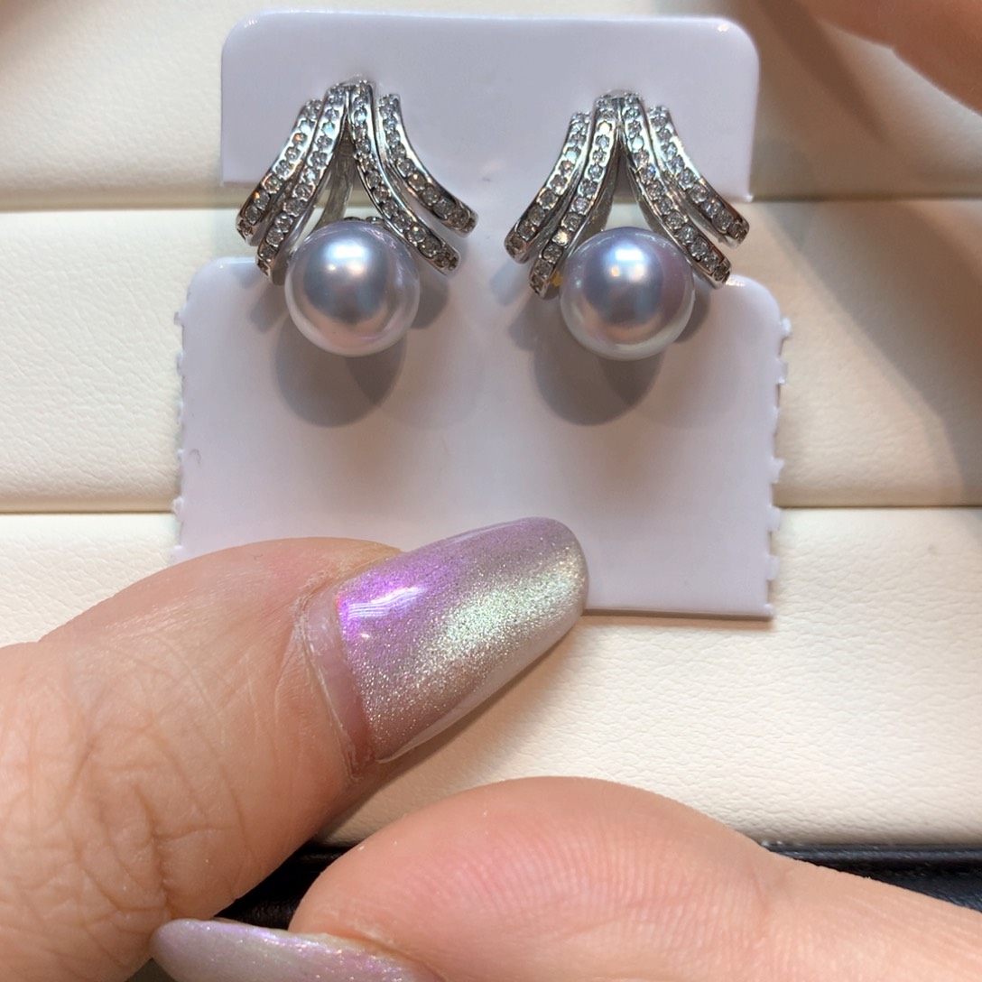 银S925镶嵌海水珍珠耳饰