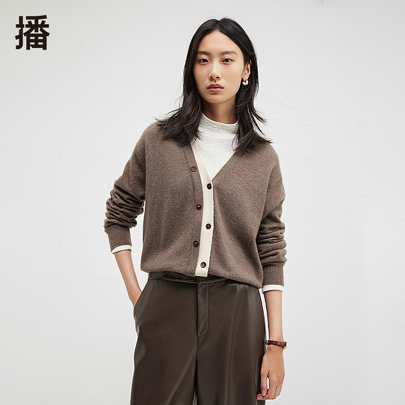 【达人专属】播假双层撞色V领修饰脖颈毛针织衫BDR4UD3819