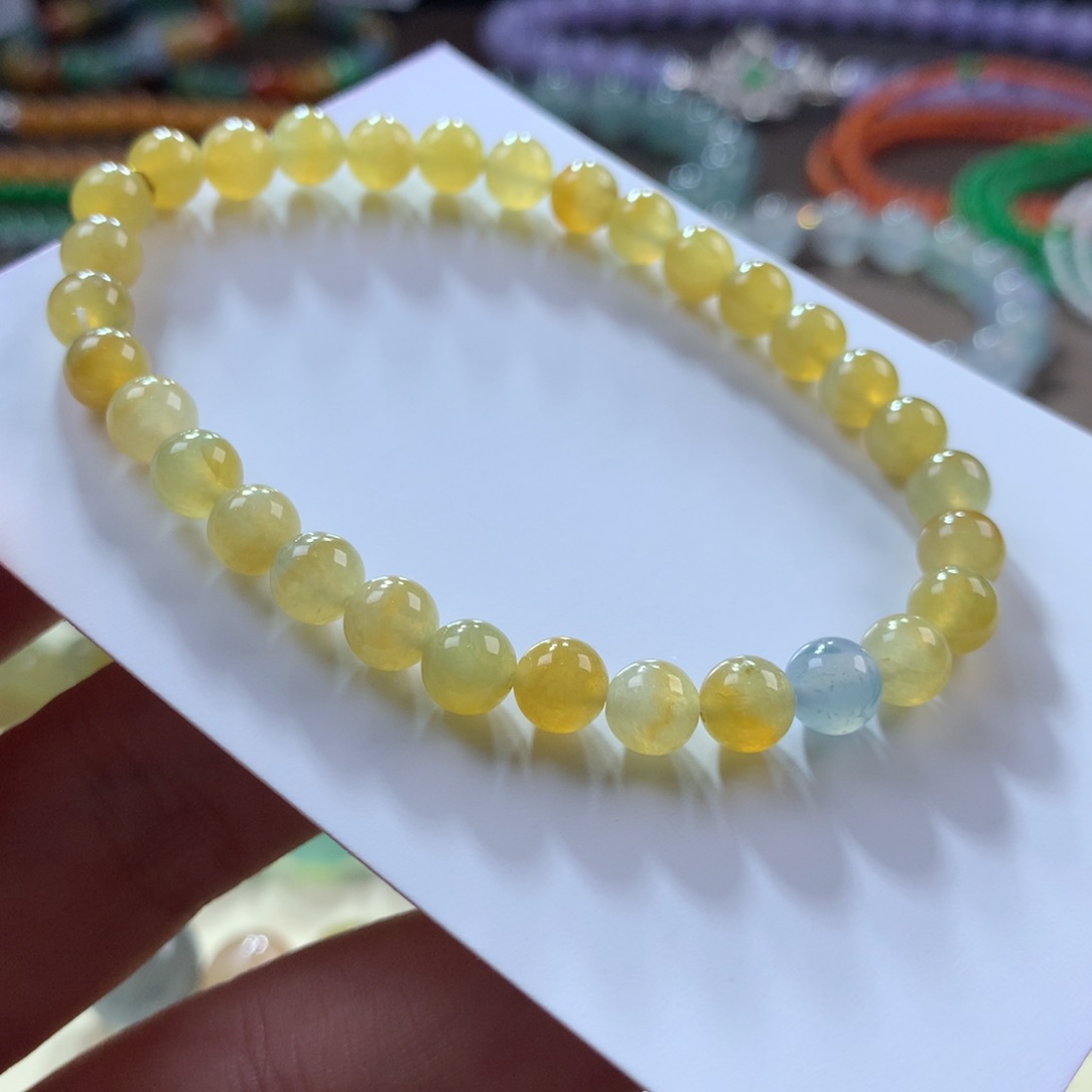 翡翠手链未镶嵌翡翠冰黄翡卡5.80+