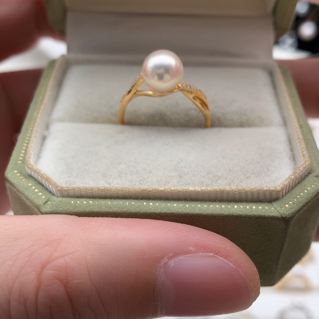 海水珍珠银S925镶嵌戒指8mm ak