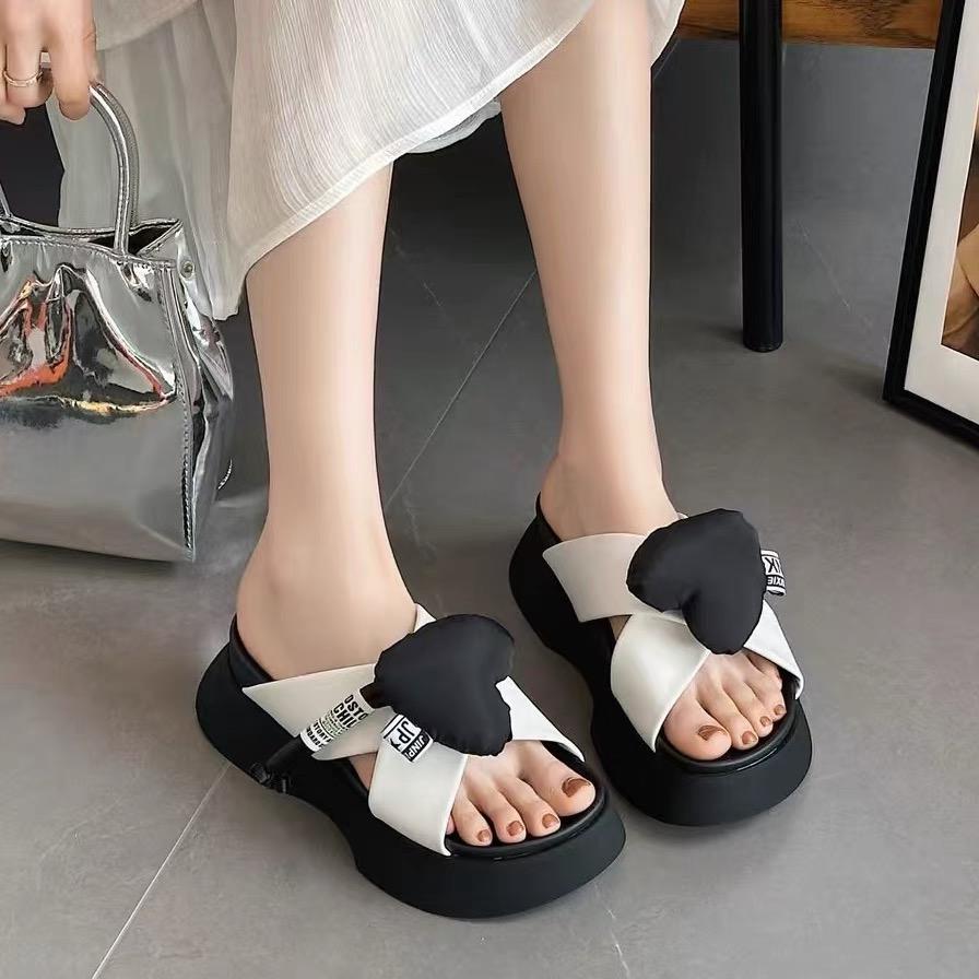 C5838  米色  2025新款露趾平底女一脚蹬外穿休闲拖鞋