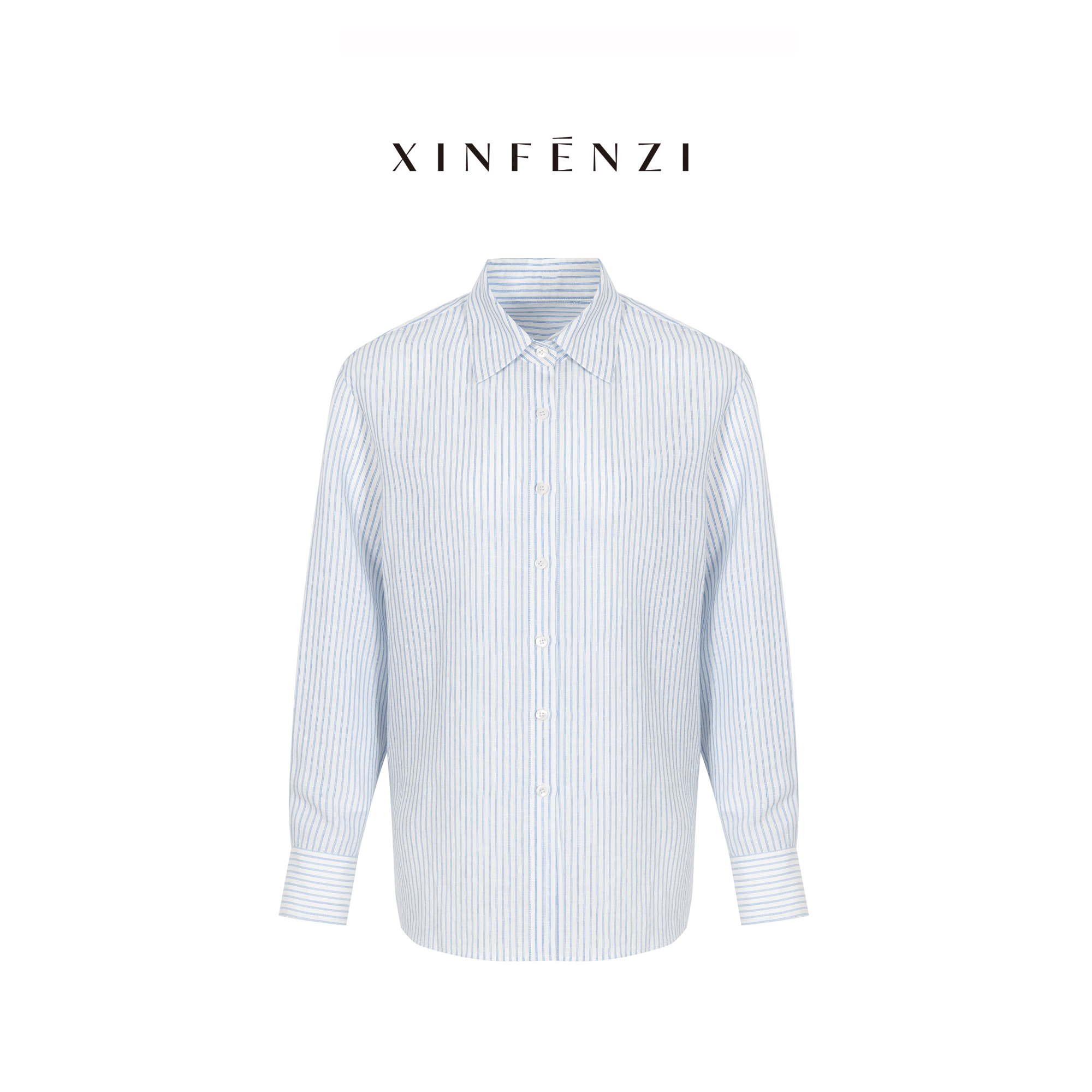 【线条流】XINFENZI 天然亚麻条纹艺术感长袖凉感防晒上衣 SS36240
