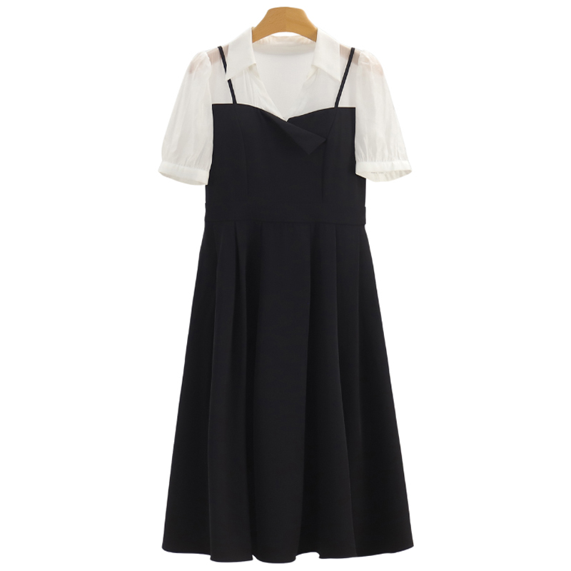 F642-【恋】学院风青春方领短袖假两件连衣裙#BML56L008