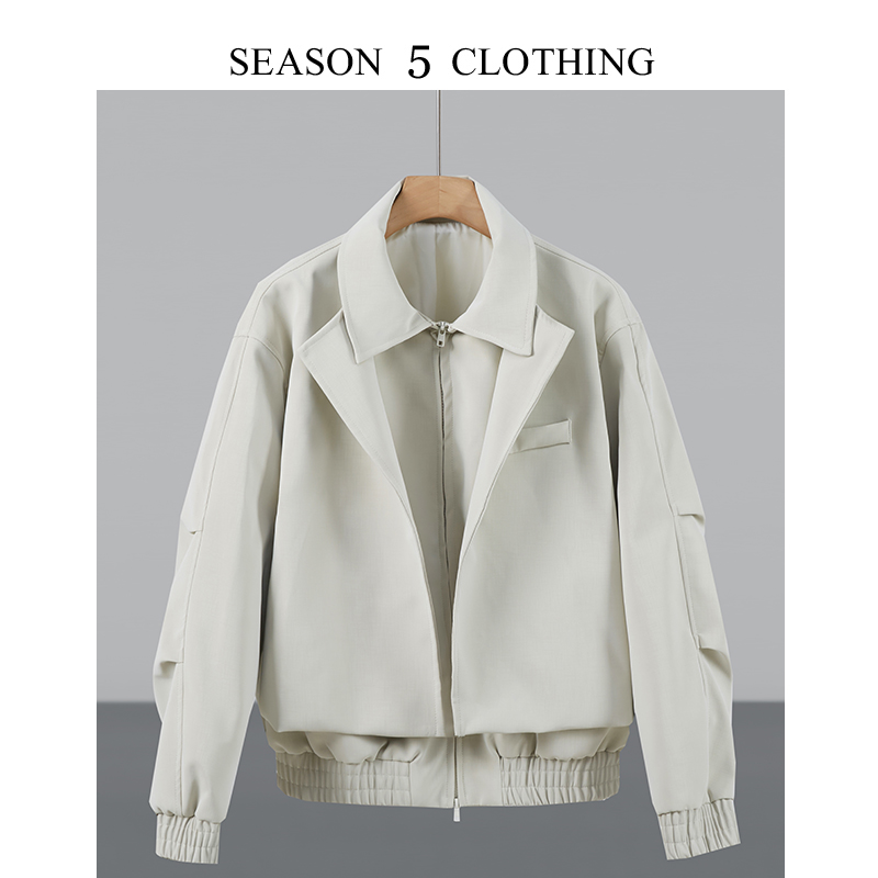 秋冬季机车外套男隐肤格纹切设计假两件休闲宽松短款美式皮夹克