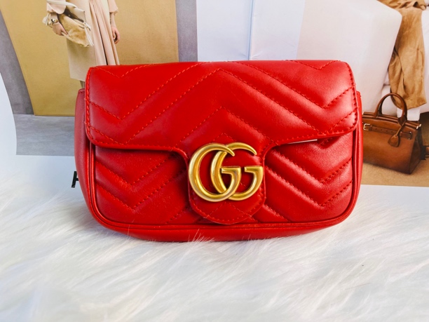 95新 GUCCI/古驰 古驰马蒙红金色迷你链条包