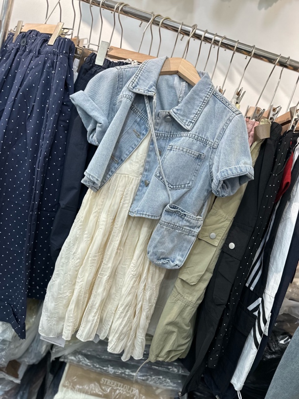 小叶子家女童牛仔两件套牛仔外套吊带长裙