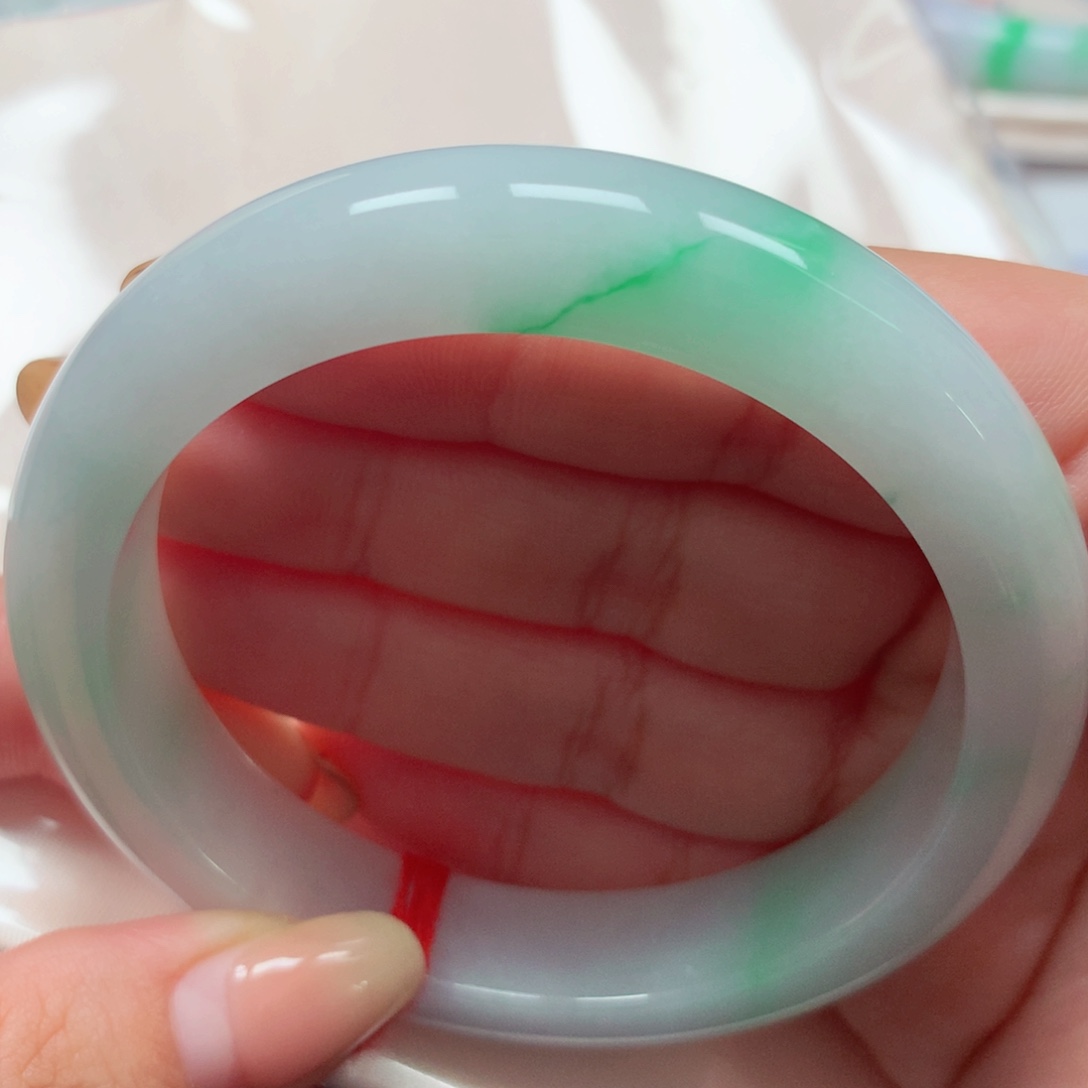 翡翠未镶嵌手镯32白底青 阳春白雪