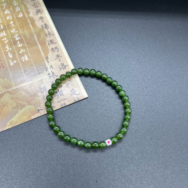单圈和田玉碧玉手串5mm搭配方形配饰时尚百搭