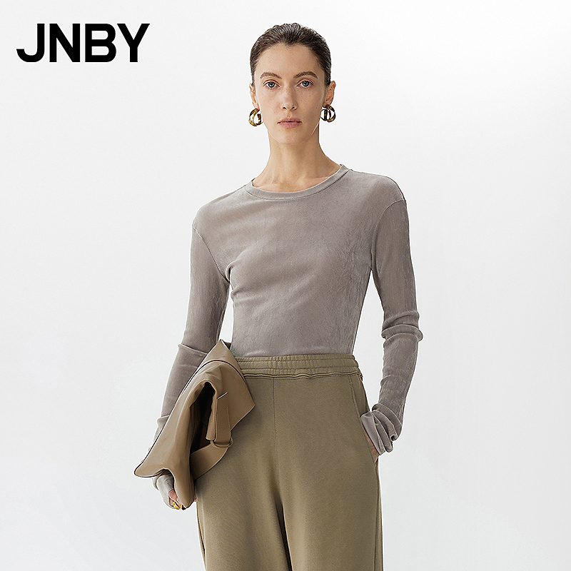 【商场同款新品】JNBY/江南布衣25春修身植绒长袖T恤女5X1110070