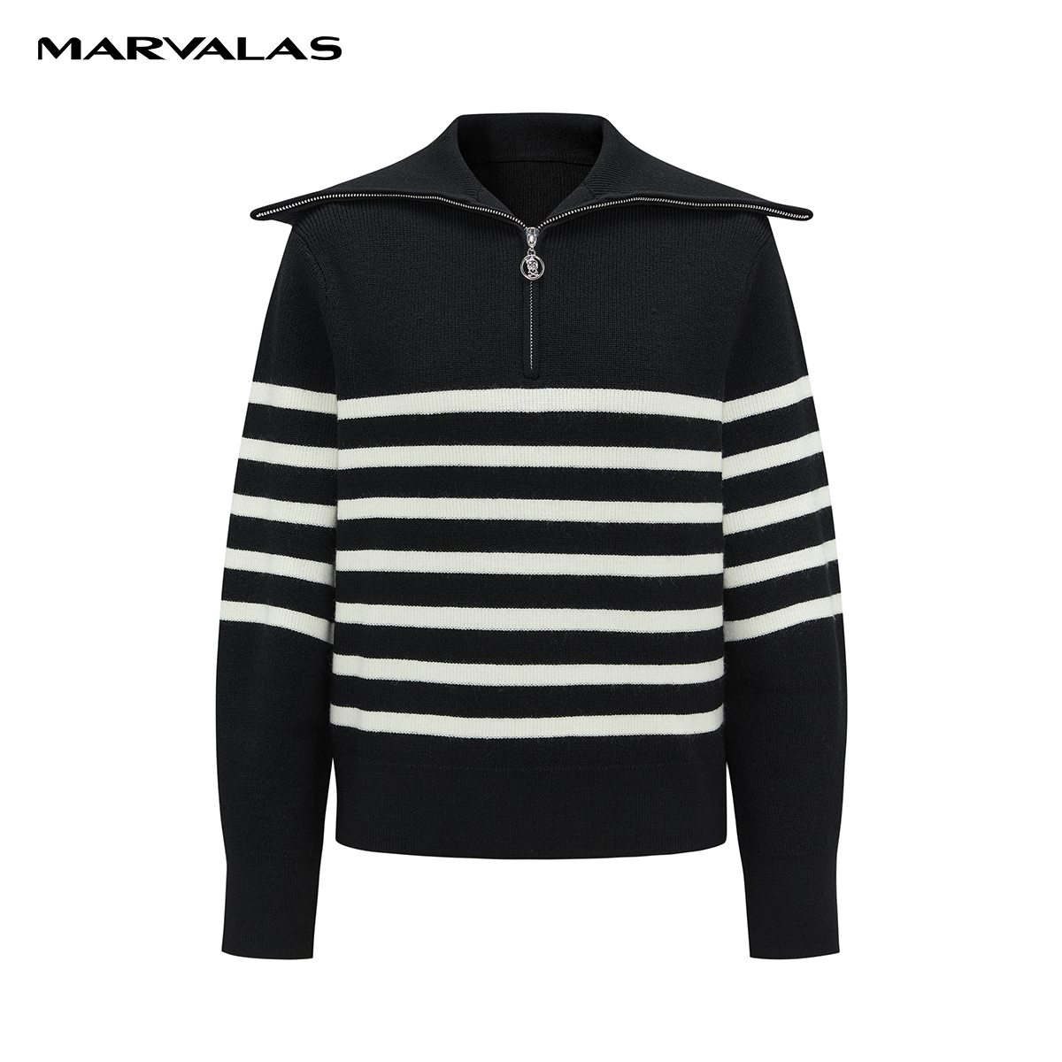 【力力淘】曼德诗条纹针织衫秋冬绵羊毛混纺套头衫M733306907