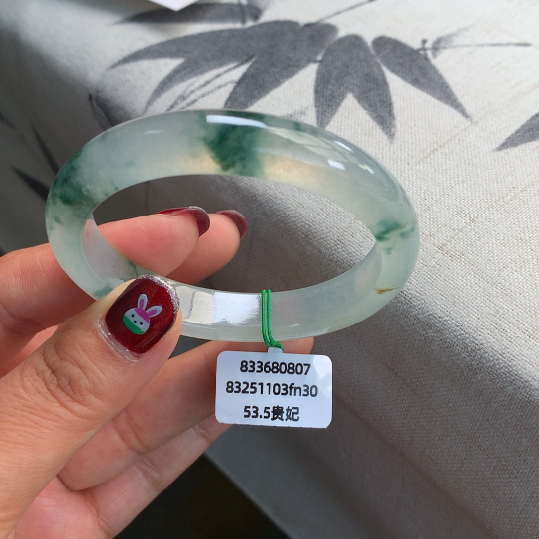 翡翠未镶嵌手镯冰绿花起光【强推】