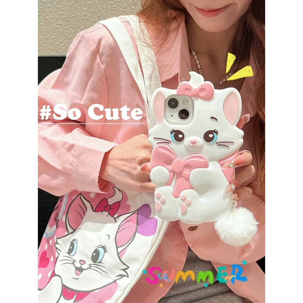 【苹果】可爱玛丽猫粉色蝴蝶结适用iPhone16卡通女款软硅胶手机壳