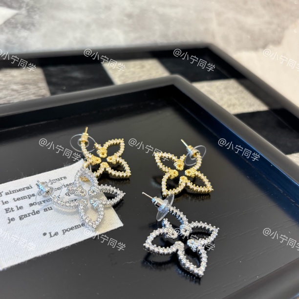 铜合金仿水晶耳饰 铜合金合成锆石耳饰 镂空花花耳环EH2410