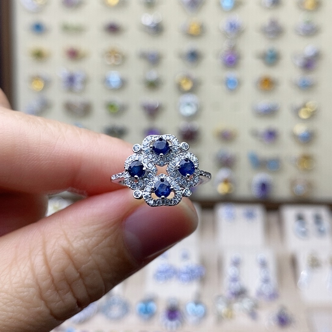 蓝宝石戒指银S925镶嵌需要证书备注