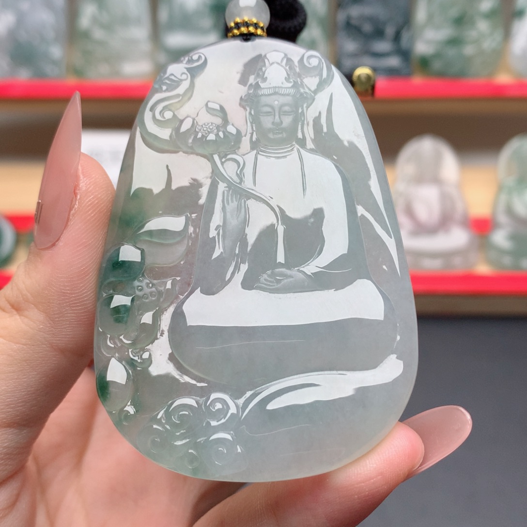 初***雪翡翠未镶嵌颈饰素衣观音