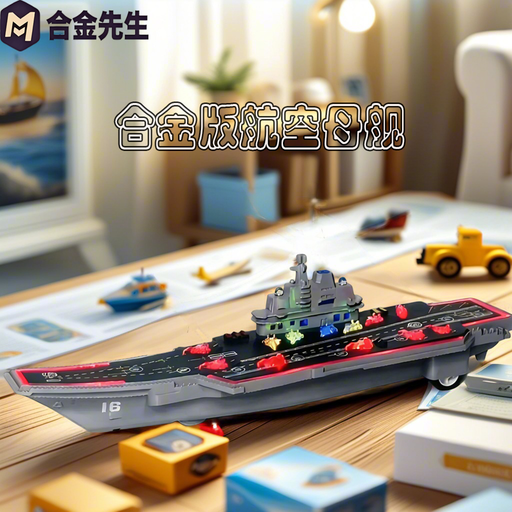 军舰航母军事模型男孩电动玩具船科学实验玩具（自备2节7号电池）