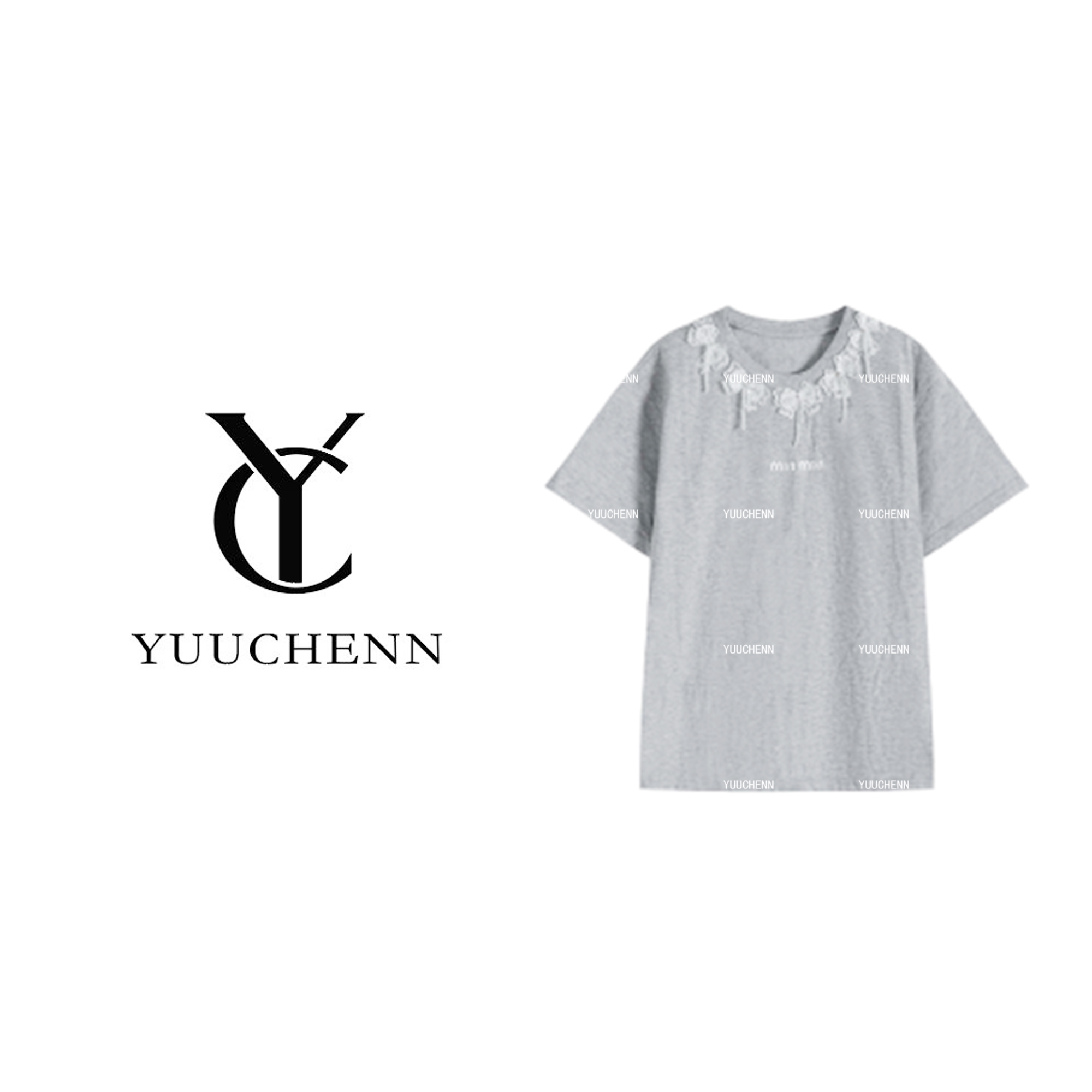 YUUCHENN设计感小众蝴蝶钉珠刺绣短袖T恤 968869