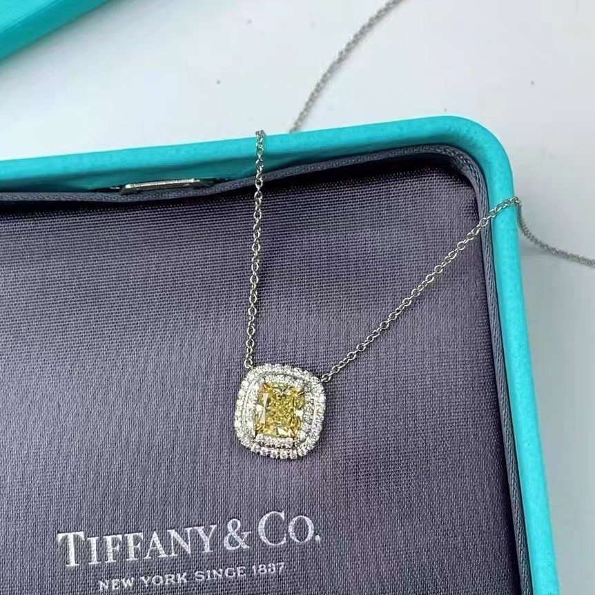 99新 Tiffany & Co./蒂芙尼 小花6珊 57分 黄边镶钻项链 VS1 EX