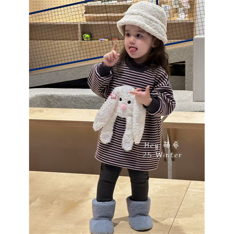 萌希·25冬~加厚小兔子条纹卫衣M5300（童装汉服）粉色