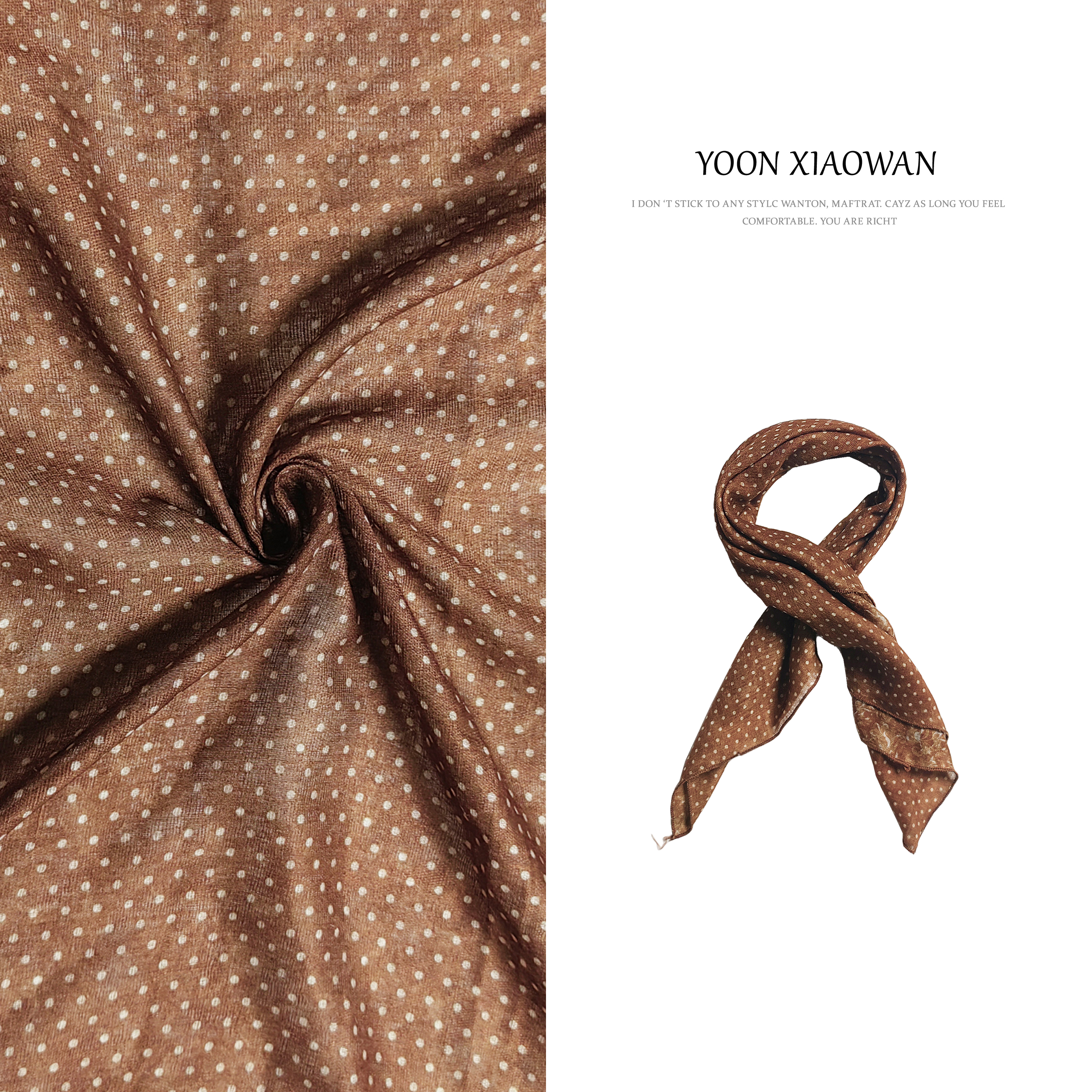 【小婉】小婉同款女士绣红波点棕色菱形百搭时尚丝巾围巾WW6268010