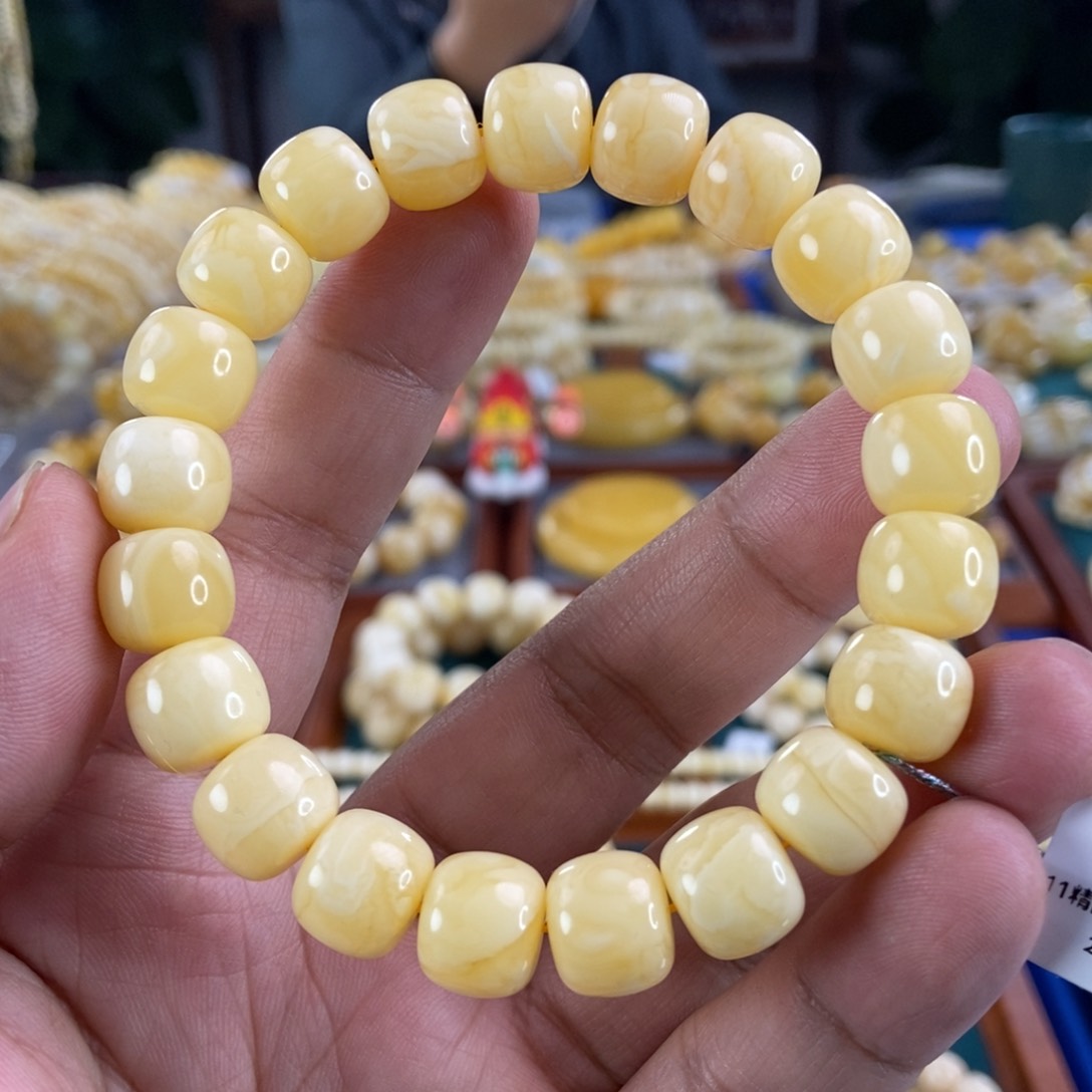 琥珀珠宝奇石未镶嵌11+浓白花蜡手串20.1