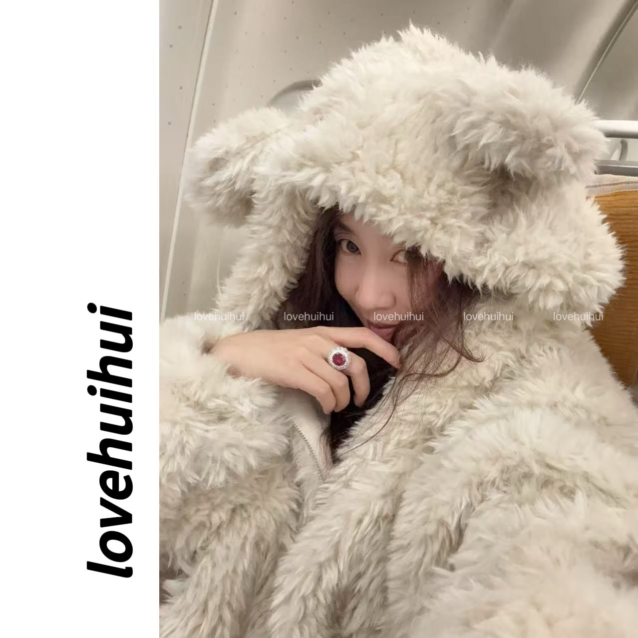 lovehuihui 《小熊开心事》加厚保暖宽松显瘦毛绒绒外套