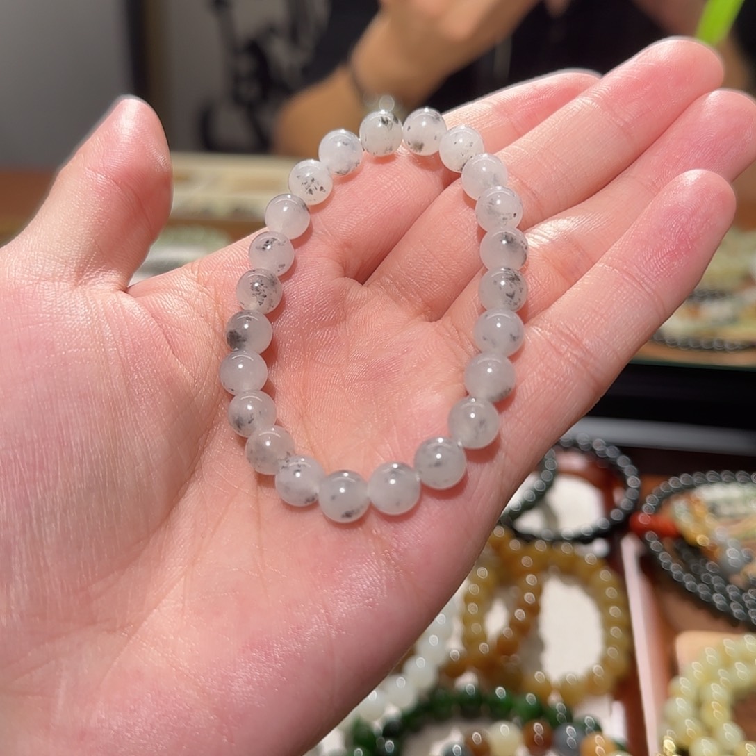 和田玉未镶嵌手链点墨-青花规格8