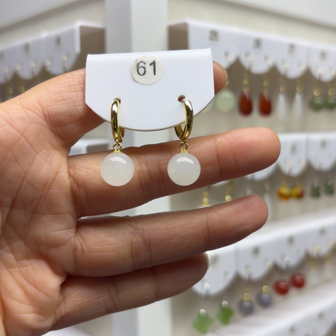 和田玉银S925镶嵌耳饰