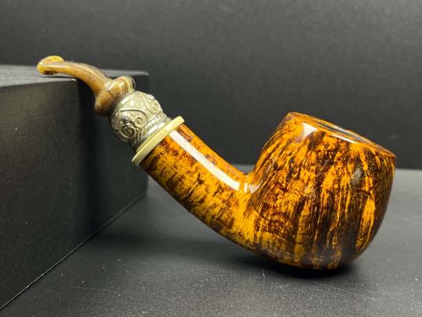 丹麦吉普森典藏银圈5石楠木手工烟斗（内径21.7斗深46.2长141