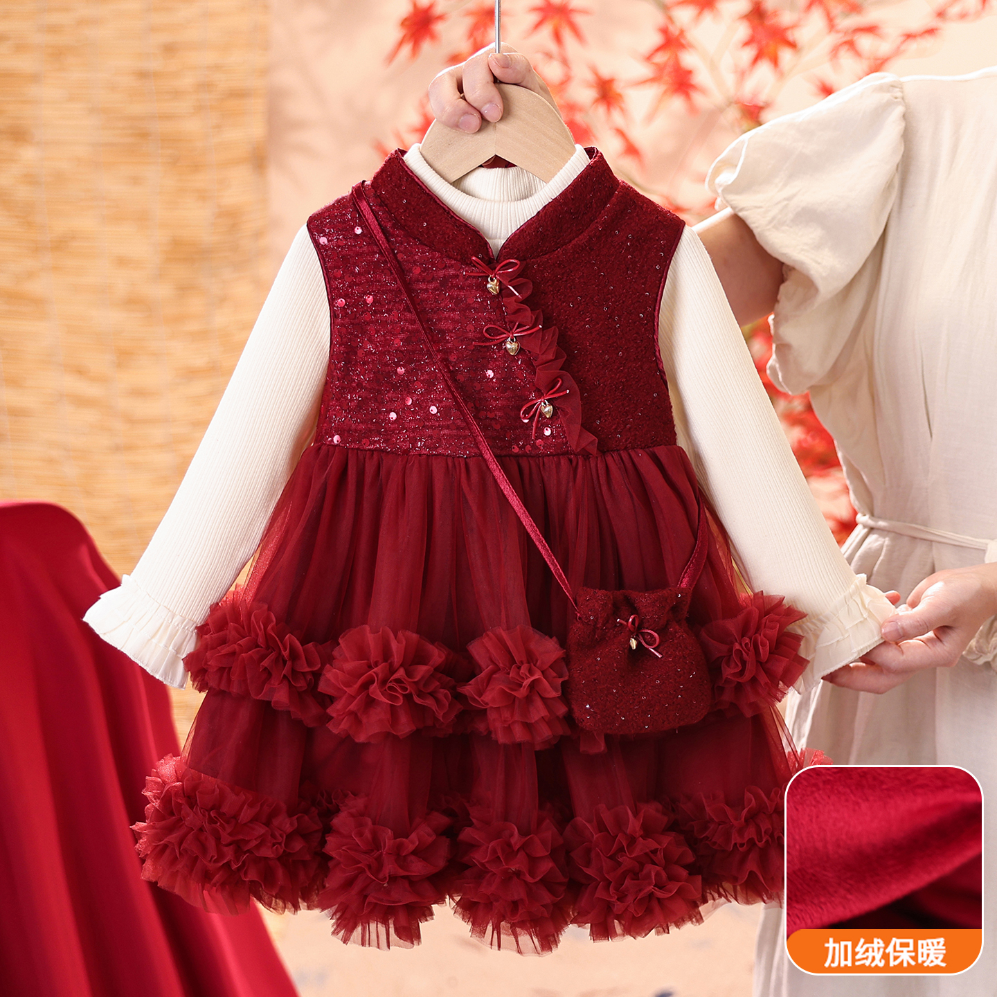 女童连衣裙秋冬2026新款洋气宝宝周岁礼服儿童拜年服网纱公主裙子