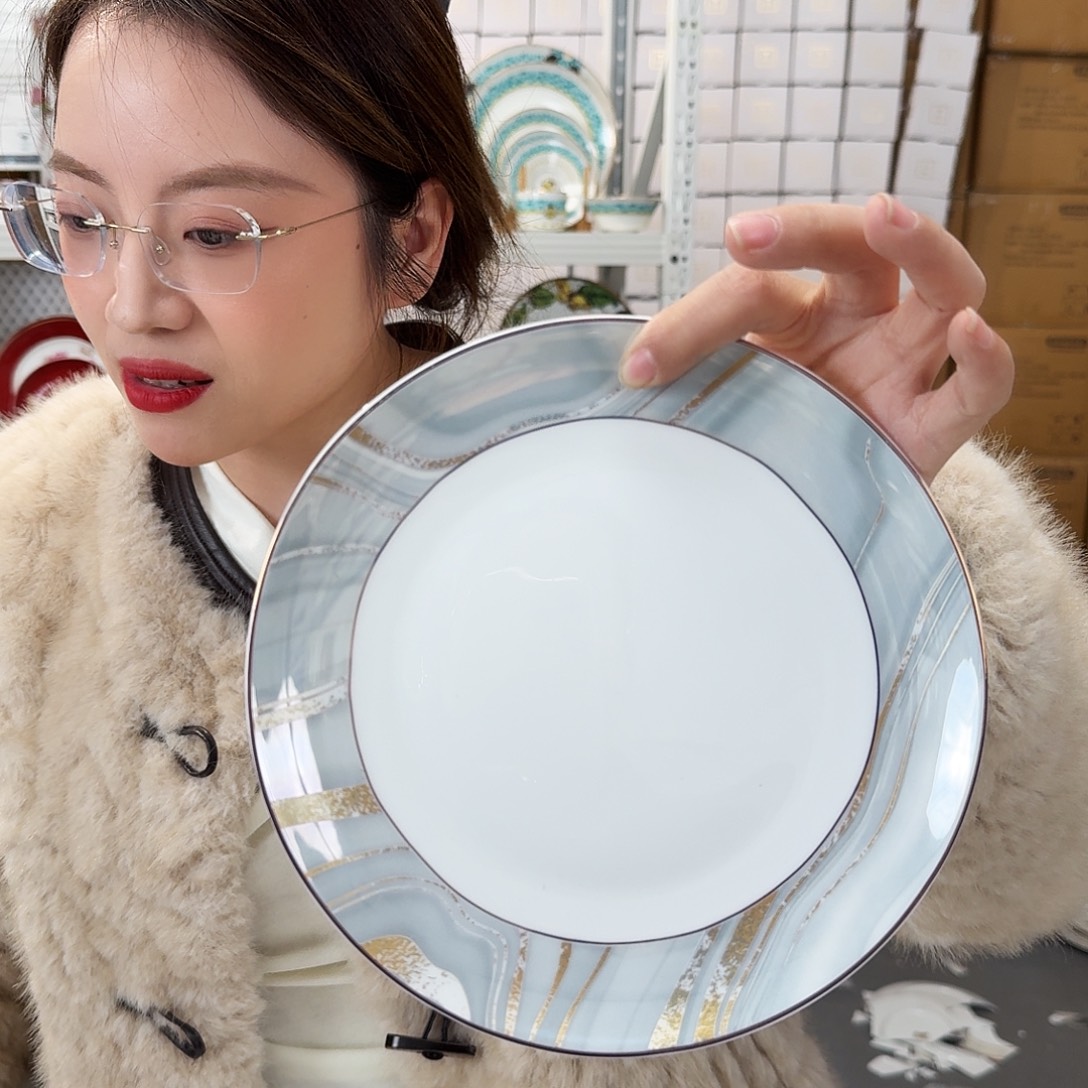 骨瓷高骨瓷8英寸月光盘20cm2个外贸骨瓷