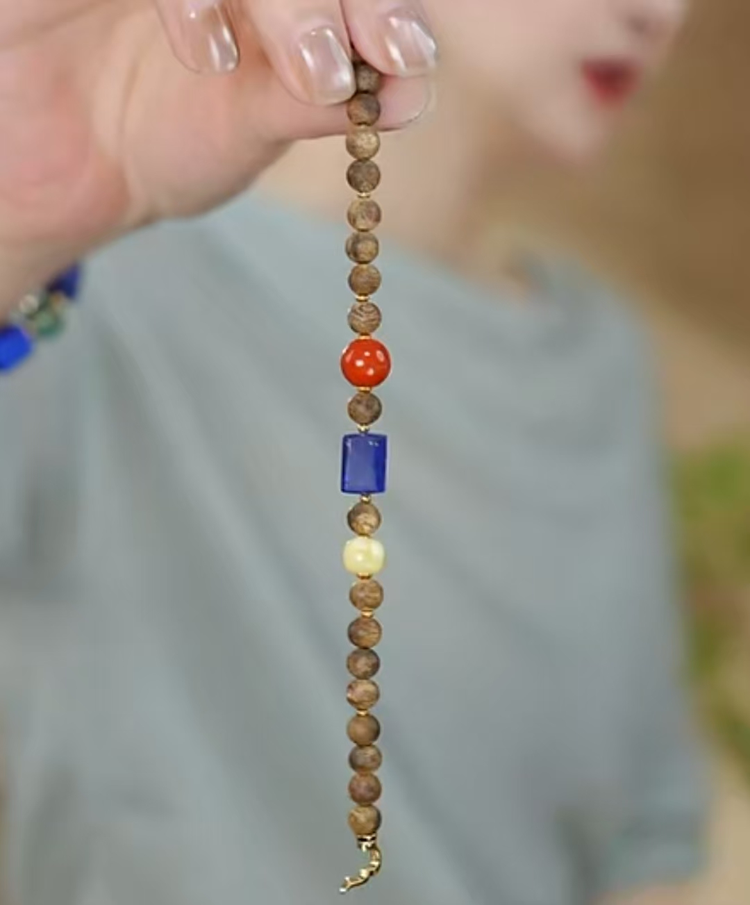 合金手链 【6mm沉木+帝王蓝柿子红手链】将夏