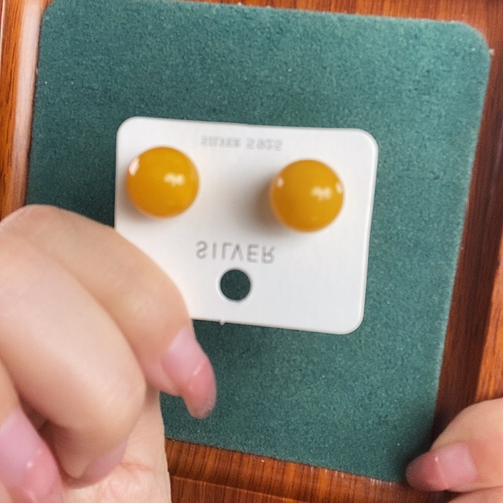 蜜蜡银S925镶嵌耳饰耳钉