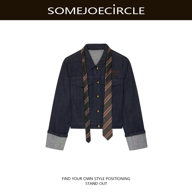 【DZ】SOMEJOECIRCLE【领带牛仔】设计款学院风领带牛仔短外套Z7222
