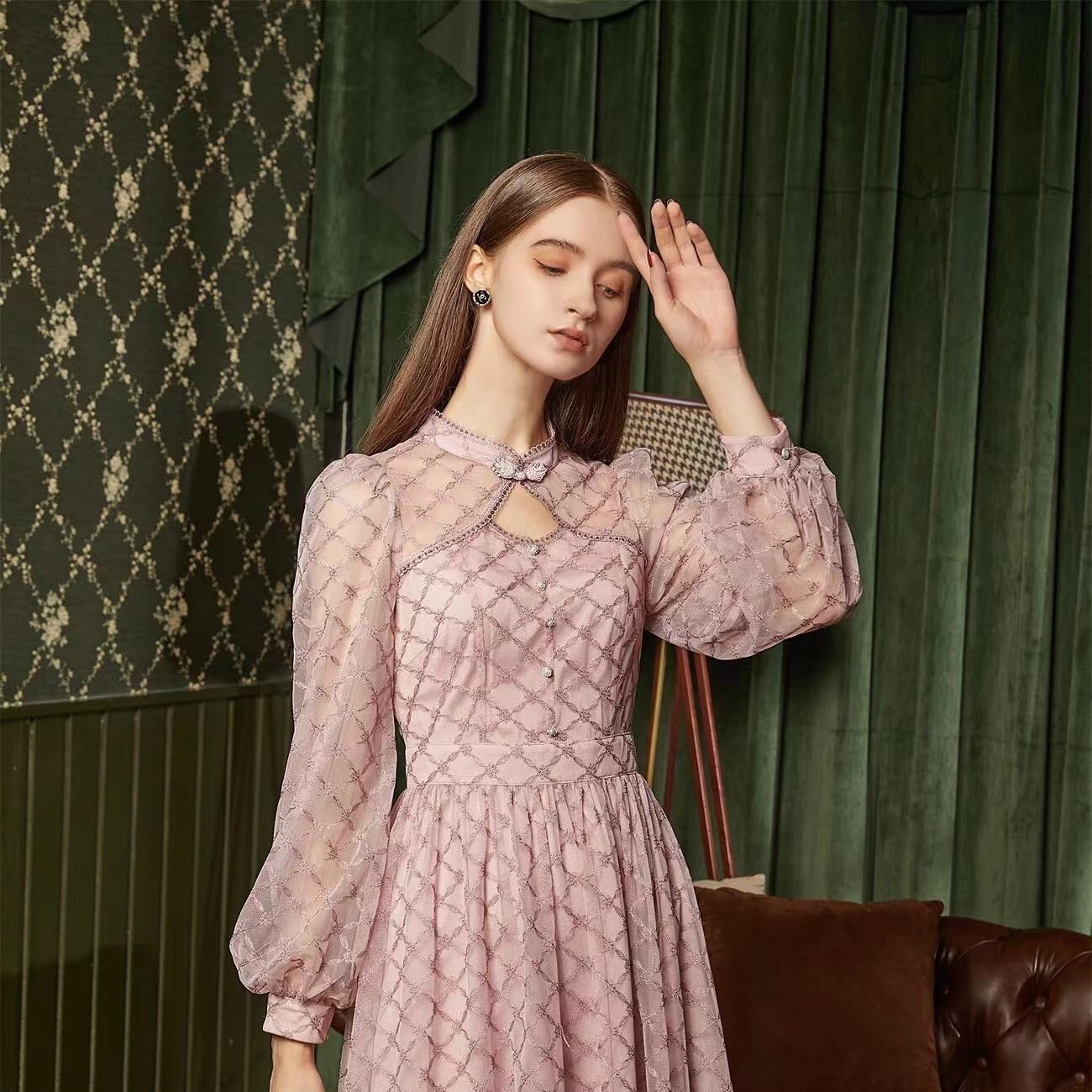 法式轻奢蕾丝裙边亮片显瘦收腰气质女装连衣裙8223680