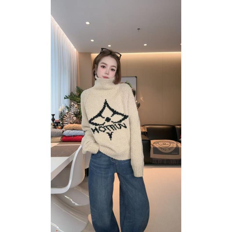 【四叶草高领】冬季新款针织套头高领长袖宽松百搭毛衣双面提花毛衣