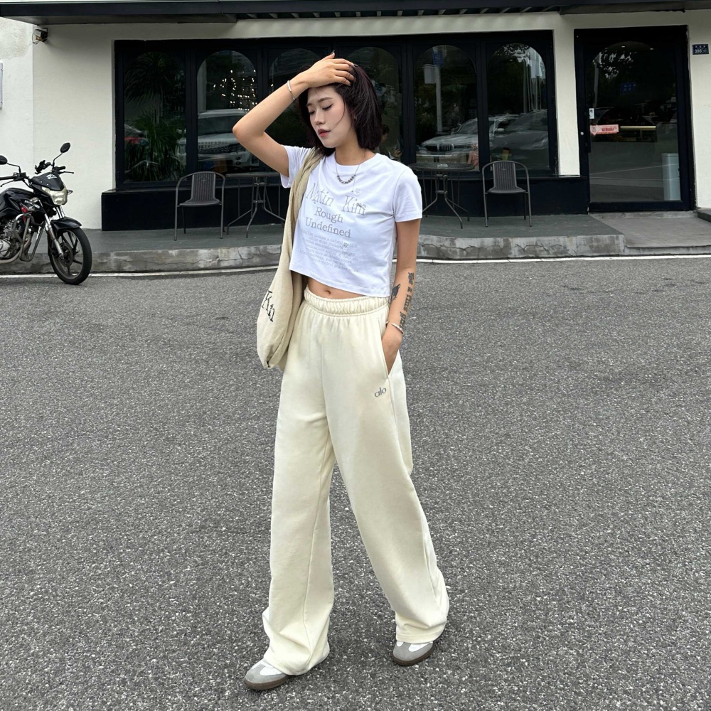 ALOuei瑜伽阔腿卫裤新款立体标秋冬季运动裤休闲宽松百搭直筒长裤