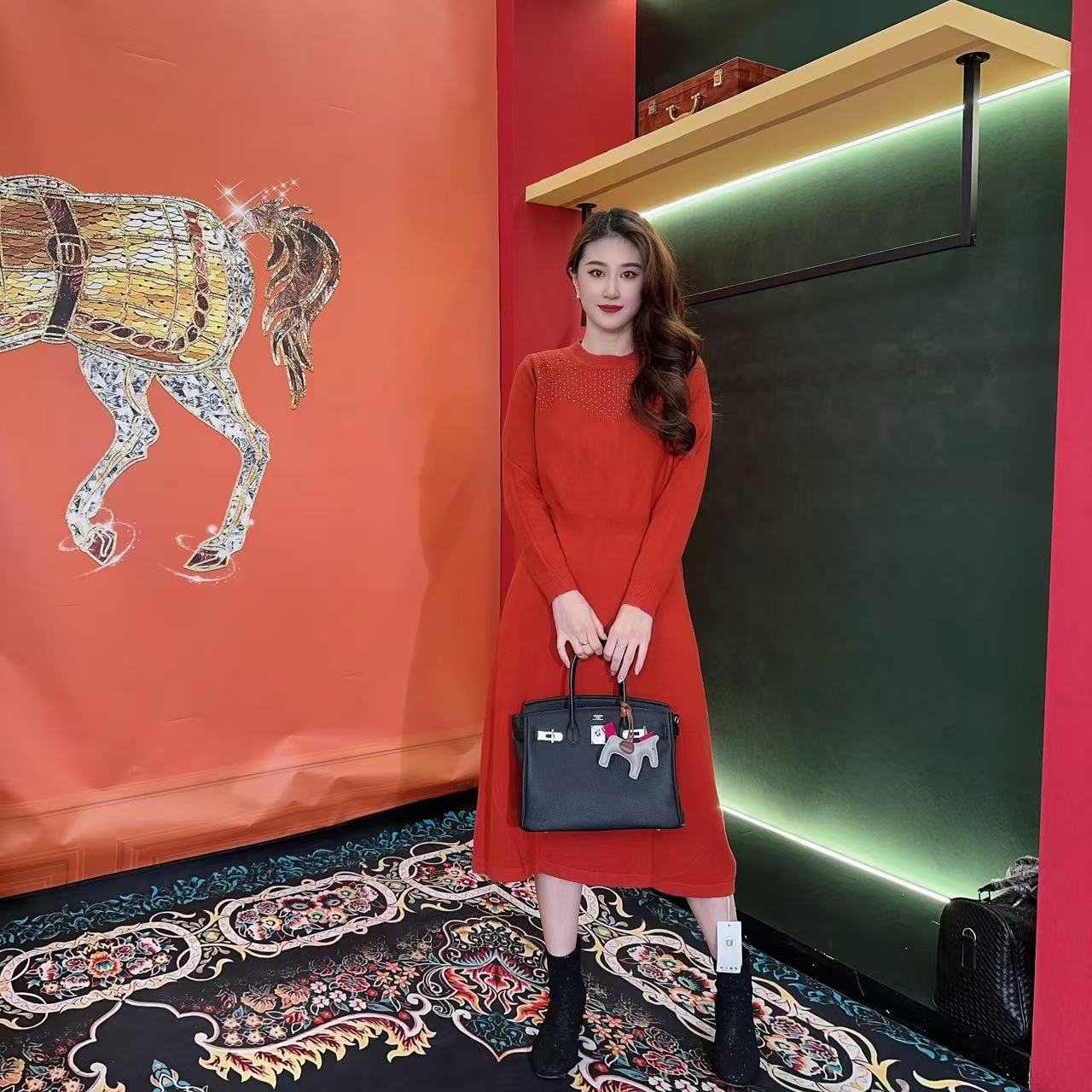 682多金大码气质减龄长款A字裙子秋冬季女装设计感连衣裙女