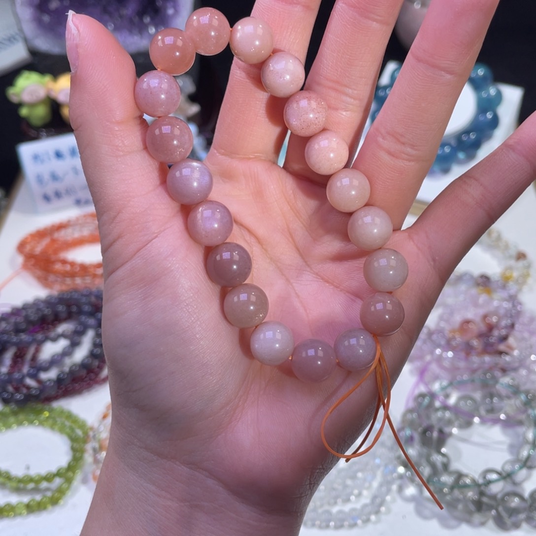 未镶嵌手链水晶香槟玫瑰粉太阳石10mm