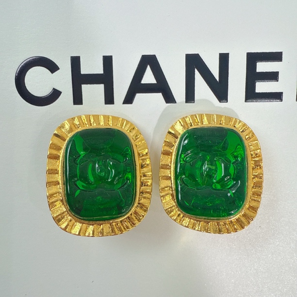 95新 Chanel/香奈儿 Chanel vintage香奈儿中古绿琉璃耳夹