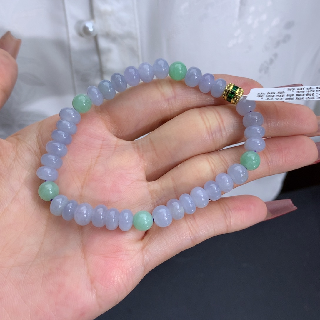 翡翠手链未镶嵌卡6.8紫鼓珠手串