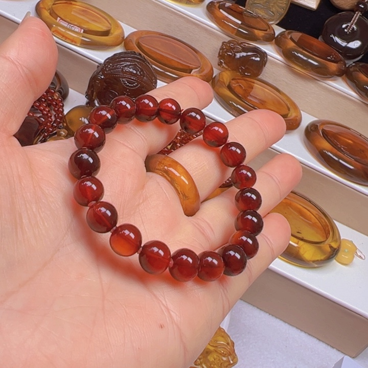血珀手串未镶嵌天然缅甸血珀手串8.3克