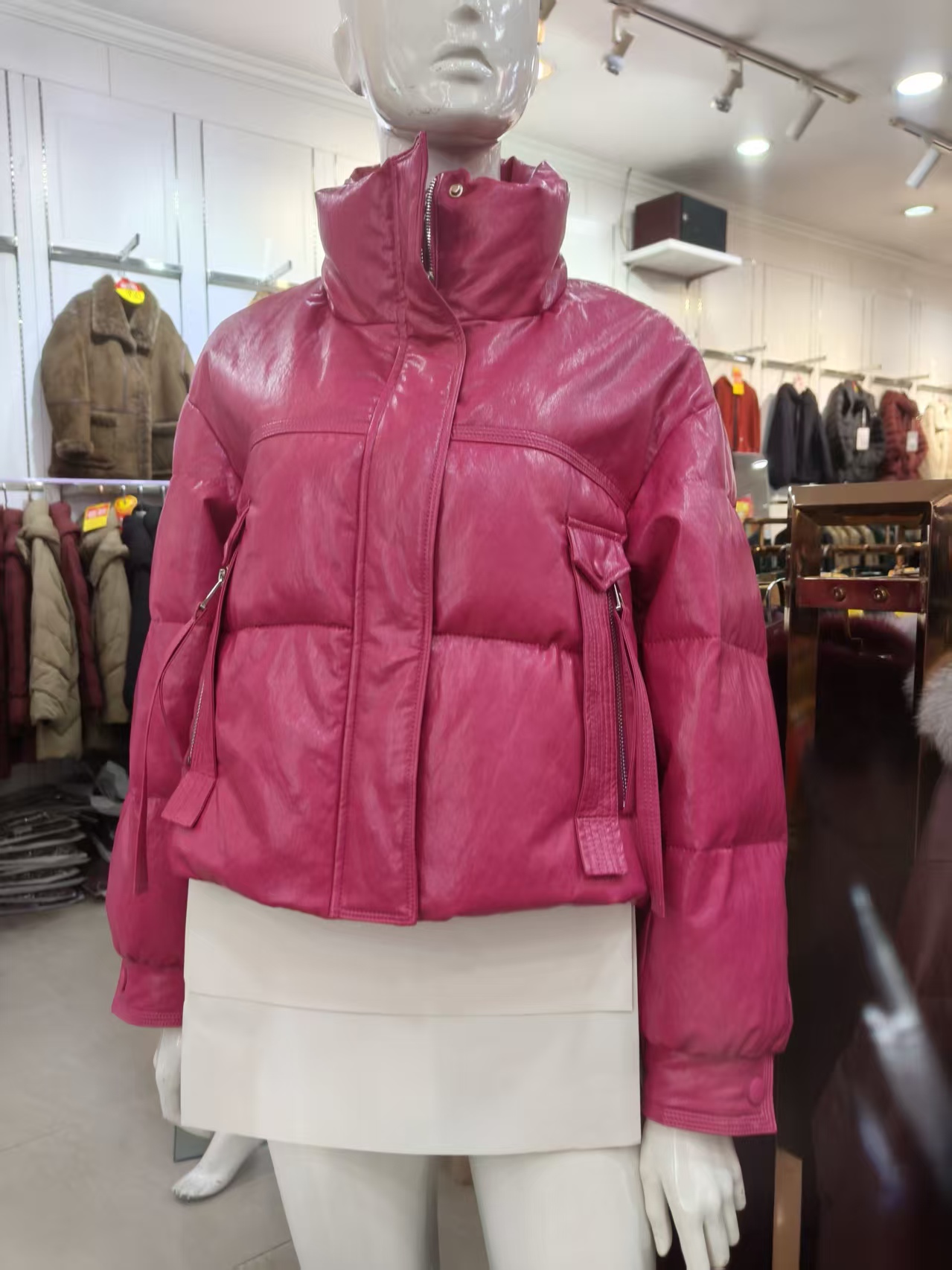 防水红色加绒加厚款立领户外短款女女款秋冬保暖休闲冬季网红时尚